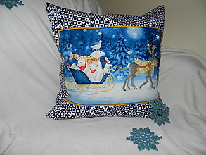 Úžitkový textil - Vianočný vankúš modrý väčší - sánky s medveďmi II. - 12763968_
