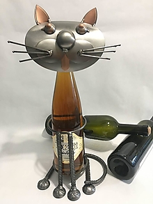Dekorácie - Zváraný stojan na fľašu - Mačka - 12762056_