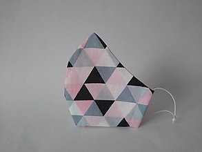 Rúška - Dizajnové rúško trojuholníky rúžové tvarované dvojvrstvové - 12766553_