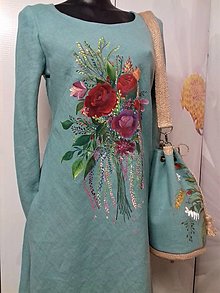 Šaty - Ľanové maľované šaty " Kytica ruží " - 12767801_