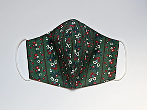 Rúška - Tvarované dvojvrstvové rúška - Zelené folklórne rúško s pásikmi - 12768411_
