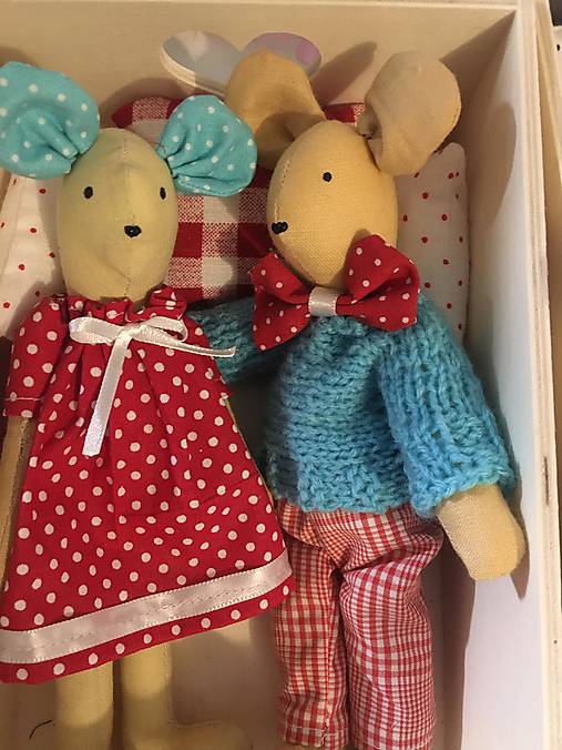 Hračky - Rodinka myšiek v červeno tyrkysovom - 12779230_