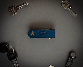 Kľúčenky - Kožená kľúčenka α & Ω (Modrá (J)) - 12783960_