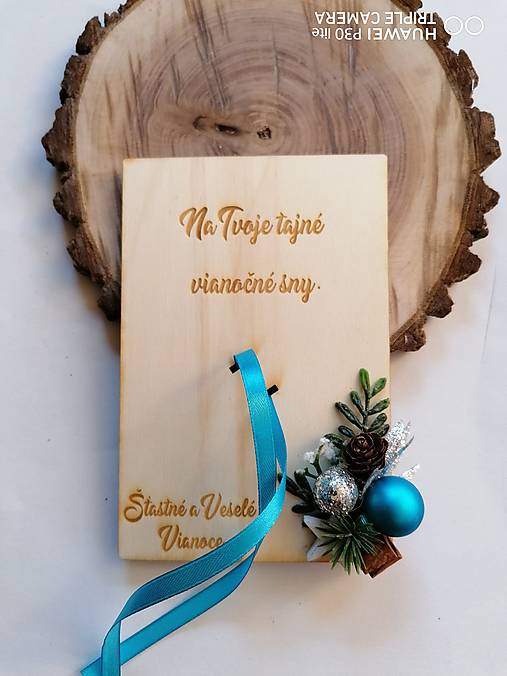Papiernictvo - Vianočna drevena pohľadnica _ tyrkys hviezda  - 12780458_