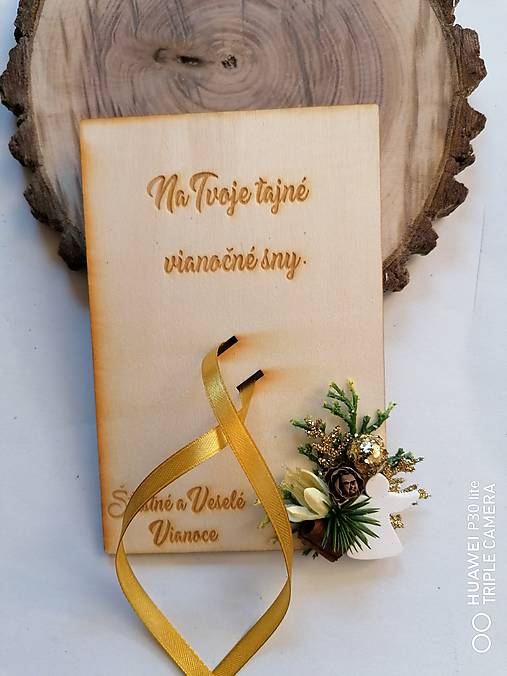 Papiernictvo - Vianočna drevena pohľadnica _ zlatá s anjelom  - 12780480_