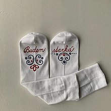 Ponožky, pančuchy, obuv - Maľované biele a modré folk ponožky pre novopečených starkých (Budem starká 1- 1 pár) - 12785247_