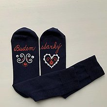 Ponožky, pančuchy, obuv - Maľované biele a modré folk ponožky pre novopečených starkých (Budem starký 2 - 1 pár) - 12785253_