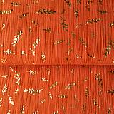 Textil - dvojitý mušelín so zlatými lístkami, 100 % bio bavlna Holandsko - 12790470_