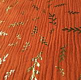 Textil - dvojitý mušelín so zlatými lístkami, 100 % bio bavlna Holandsko - 12790473_