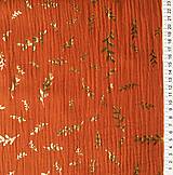 Textil - dvojitý mušelín so zlatými lístkami, 100 % bio bavlna Holandsko - 12790474_