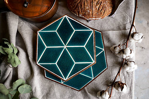 Príbory, varešky, pomôcky - Podložka Hexagon (Tyrkysová - veľká) - 12792270_