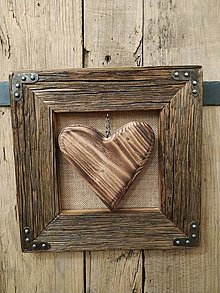 Obrazy - Obraz s rámom zo starého dreva - Drevené srdce - 12791084_