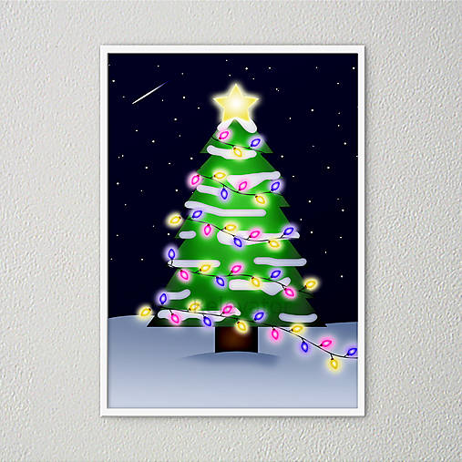  - Vianočný stromček so svetielkami v noci, digitálna ilustrácia  - 12793187_