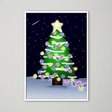 Grafika - Vianočný stromček s...digitálna ilustrácia (so svetielkami v noci) - 12793187_