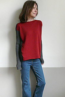 Svetre a kardigány - modro-červený pulover - 12799779_