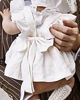 Detské oblečenie - Ľanové šaty s volánmi a mašľou (olivová) - 12807043_