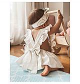 Detské oblečenie - Ľanové šaty s volánmi a mašľou (olivová) - 12807046_