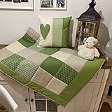 Úžitkový textil - Prehoz, vankúš patchwork vzor olivo zelená s béžovou  ( rôzne varianty veľkostí ) - 12808623_