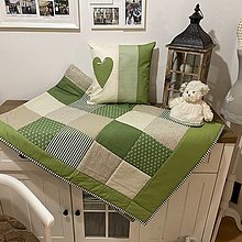 Úžitkový textil - Prehoz, vankúš patchwork vzor olivo zelená s béžovou  ( rôzne varianty veľkostí ) - 12808621_