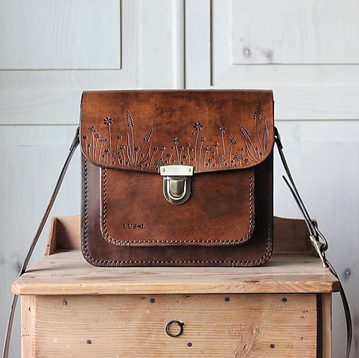 Kožená kabelka Floral satchel *Antique Brown*