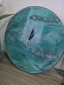 Hodiny - Elegantné hodiny so živicou  (40cm priemer - Tyrkysová) - 12809779_