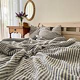 Úžitkový textil - Ľanové posteľné obliečky Julianna (Tmavošedý pásik 200x220cm 2xvankúš 70x90cm) - 12809437_