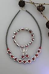 Sady šperkov - koral a hematit náhrdelník, náušnice, náramok - 12811904_