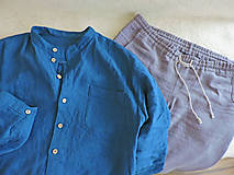 Pánske oblečenie - Pánska ľanová košeľa so stojačikom - 12813541_