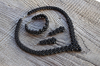 Sady šperkov - súprava z čiernych perličiek V-tvar - 12816040_
