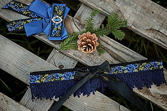 Opasky - Kvetinový opasok s čipkou uväzujúci na mašličku - modrý - 12821105_
