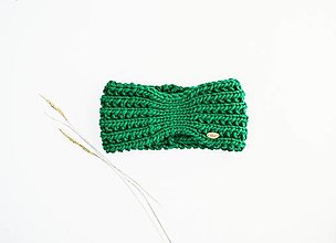 Čiapky, čelenky, klobúky - Ručne pletená vlnená čelenka II (Zelená 25) - 12821468_