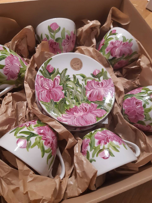Nádoby - Ručne maľovaný porcelánový set- Pivonky - 12823523_