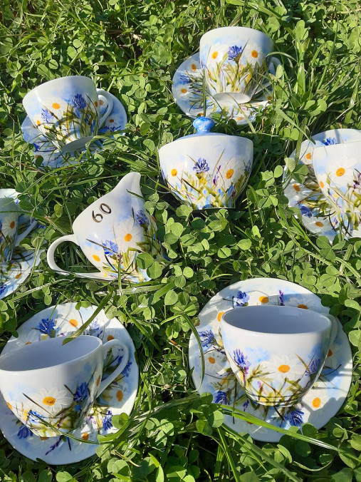 Nádoby - Ručne maľovaná porcelánová sada - Lúka - 12823764_