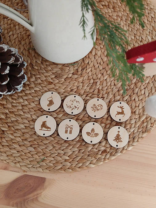 Dekorácie - Set okrúhlych vianočných štítkov - 12826703_