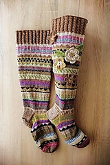 Ponožky, pančuchy, obuv - Vysoké podkolienky- 100% bio fair trade shetland vlna - 12827151_