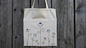 Nákupné tašky - Taška ručne maľovaná z režnej bavlny - margarétky - 12826107_