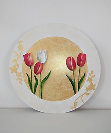 Obrazy - Červené tulipány - okrúhly obraz - olejomaľba - 12825745_