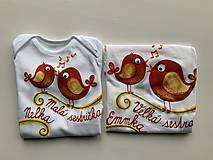 Detské oblečenie - Maľované s motívom vtáčikov-sestričiek (... v ružovom s nápisom Veľká sestrička (meno) na tričko) - 12827898_