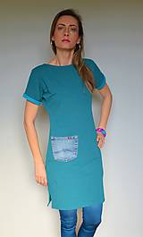 Blúzky a košele - Tunika/šaty z melírovanej  teplákoviny s rifľovým vreckom - 12842478_