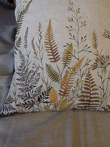 Úžitkový textil - Ľanový, ručne maľovaný vankúš " Suché steblá tráv " (Suché steblá a paprade 40 x 40) - 12844441_