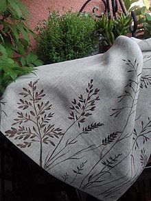 Úžitkový textil - Ľanová, ručne maľovaná utierka " Suché steblá tráv " - 12844512_