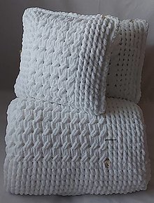 Úžitkový textil - Deka z vlny alize puffy (Objednávka, cca (200 x 220) cm + 2 vankúše  cca (40 x 40) cm - farba biela č. 55) - 12844681_