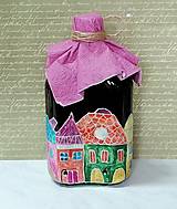 Nádoby - maľovaná fľaša domčeky - 12851747_