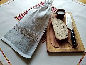 Úžitkový textil - Vrecko na chlieb zdobené čipkou (Béžová čipka) - 12849011_