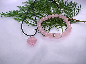 Sady šperkov - Súprava z ruženínu - prívesok srdce a náramok - 12848271_