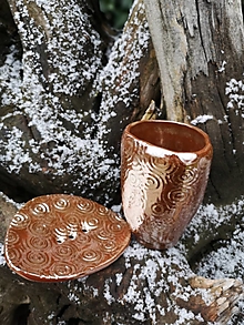 Nádoby - Zlato-bronzová mydelnička a pohár na kefky - 12859274_