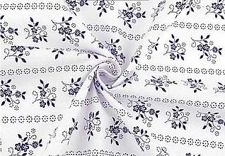 Textil - Bavlnená látka biela s modrými kvietkami š. 140 cm - 12866215_