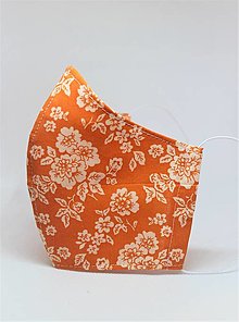 Rúška - Tvarované rúško na tvár - oranžovej farby s kvetinami - 12865512_