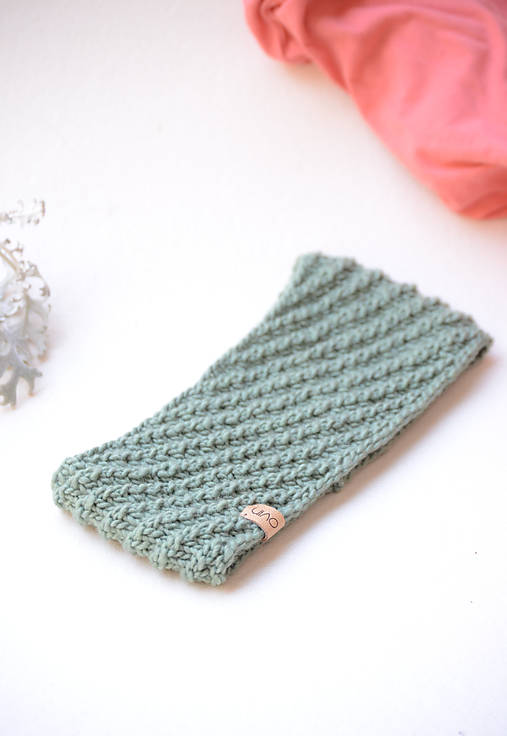  - Čelenka TOČENÁ (bezšvová), netradičné farby, 100% merino (sivozelená) - 12864534_