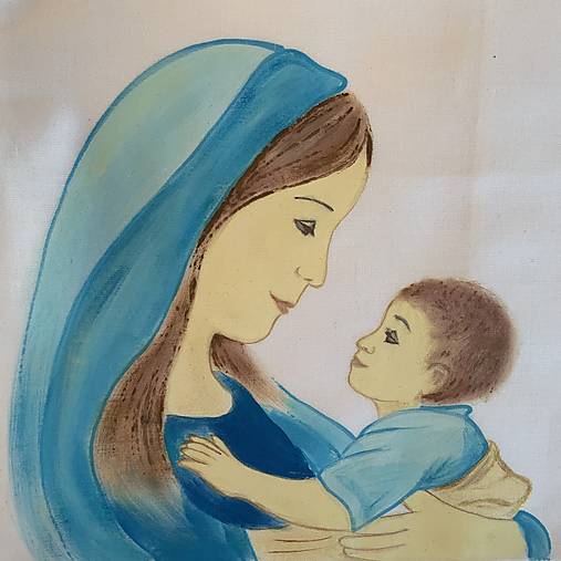 Maľovaná krstná košieľka s bábätkom v náručí Panny Márie (Len košieľka)